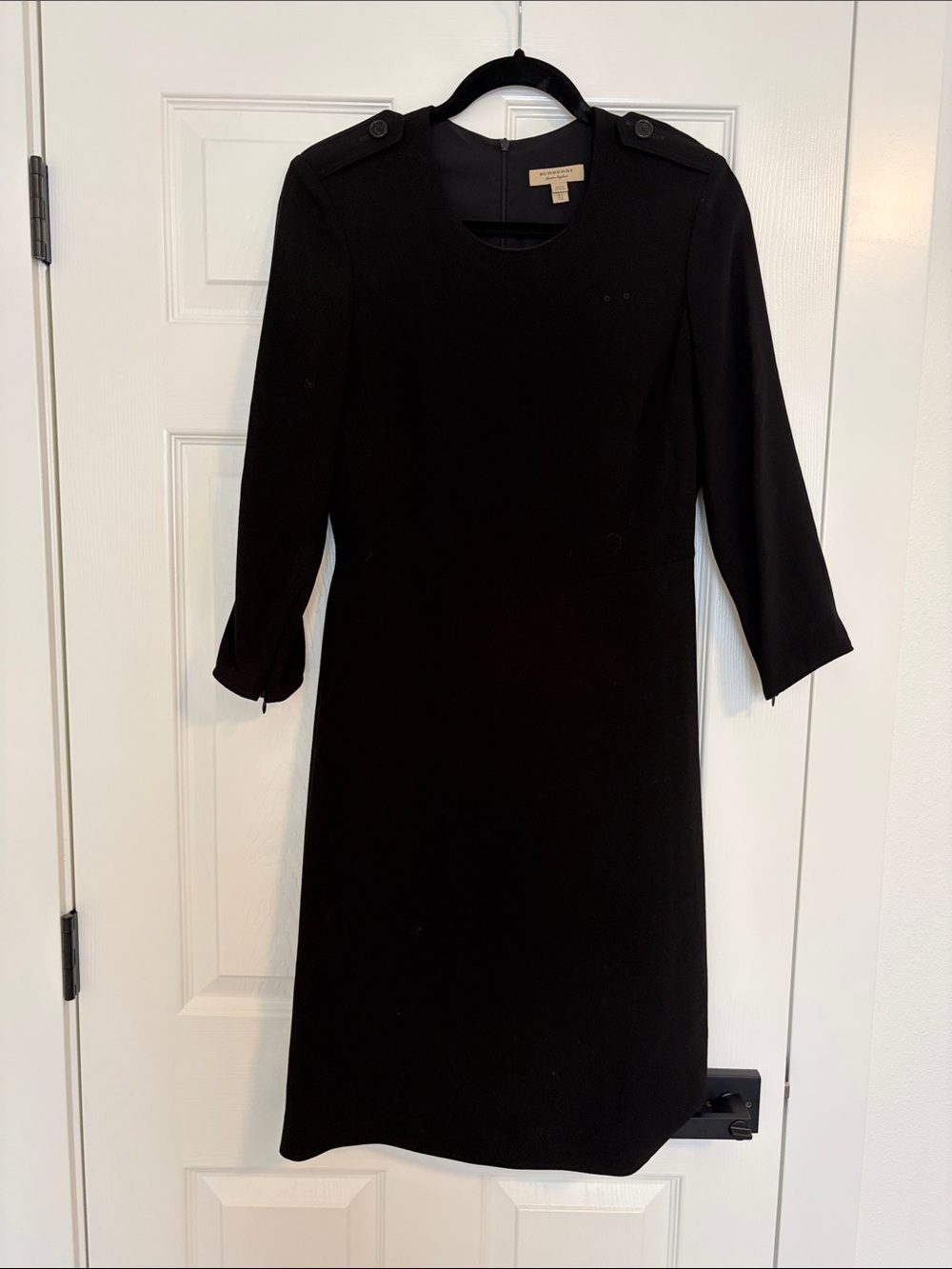 Authentic Burberry Classic Black Shift Dress with Button shoulder detail